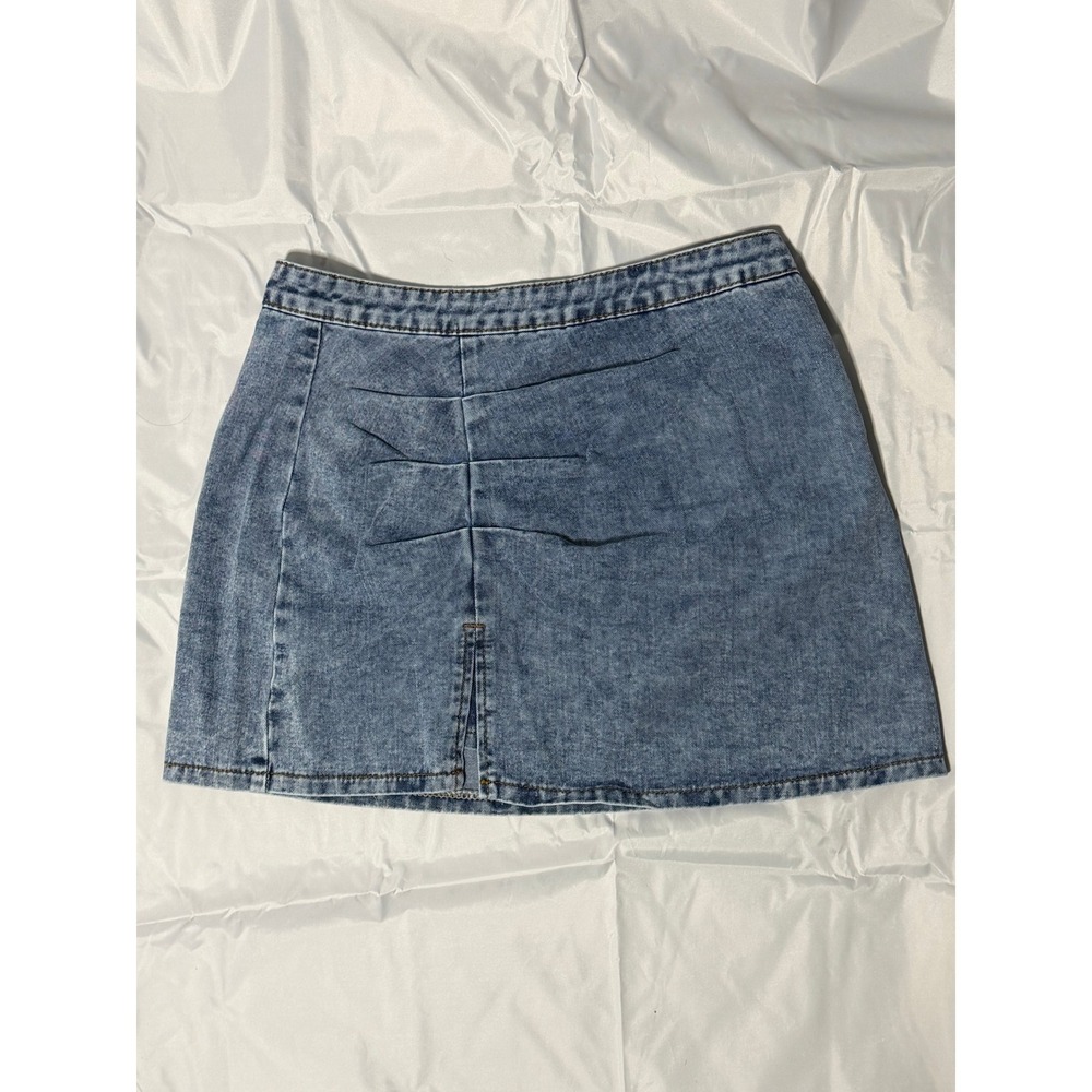 SHEIN Blue Denim Mini Skirt Ruched Back Side Zip Medium Wash